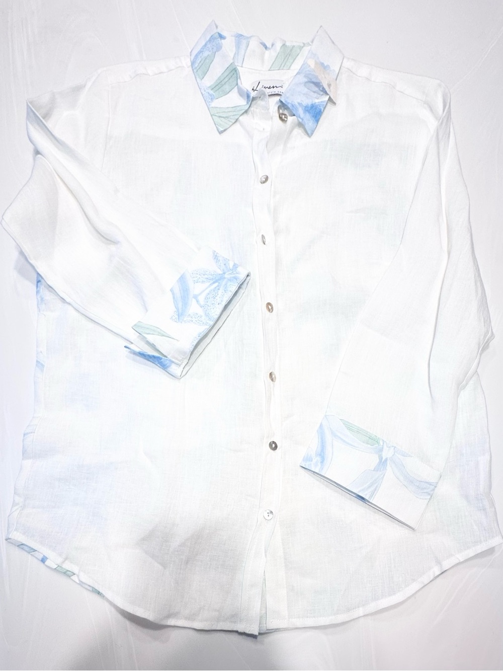 iLinen Watercolor Iris & Lily Button Up Shirt